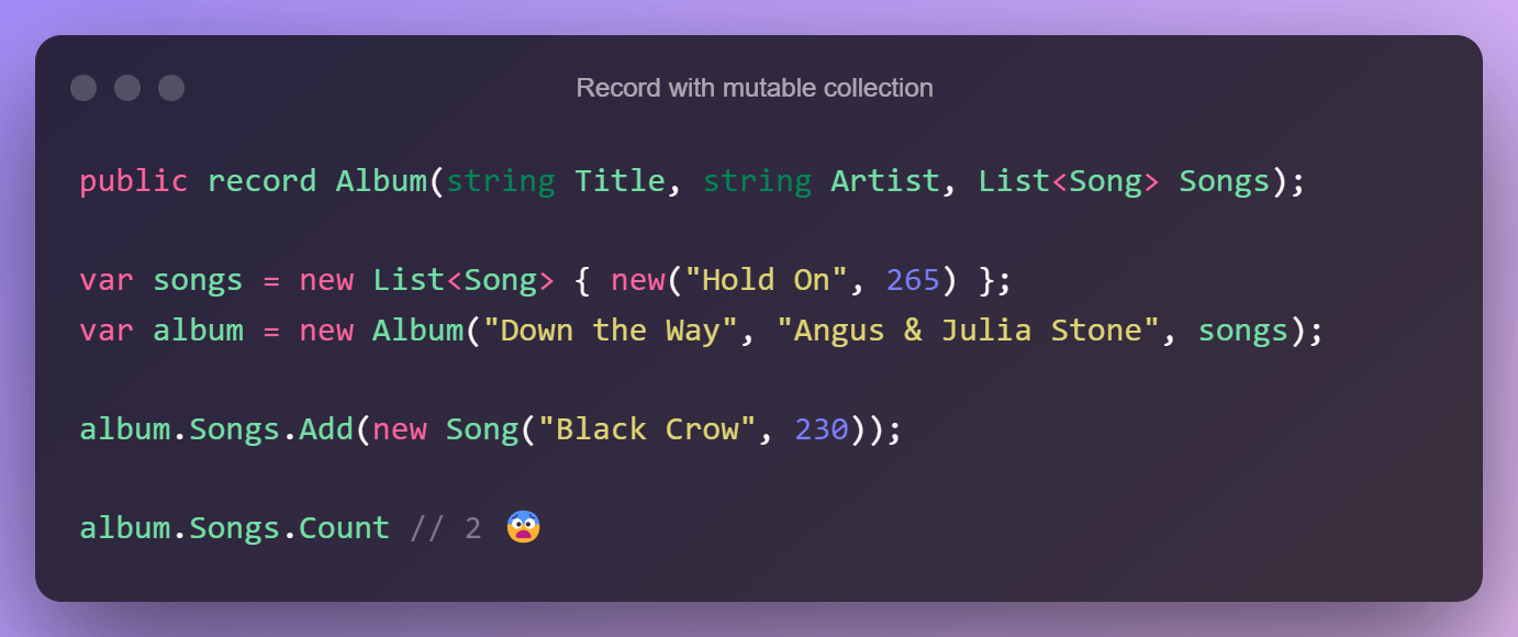 Record with mutable collection